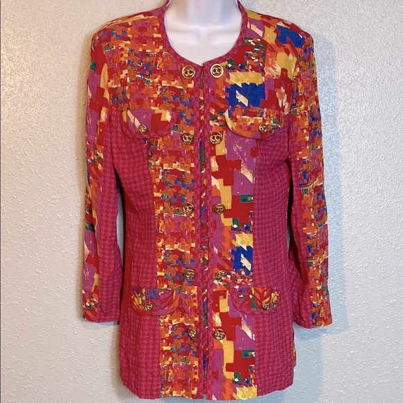 VNTG Carole Little Red and Yellow Blazer Vibrant Suit Jacket - Picture 1 of 10
